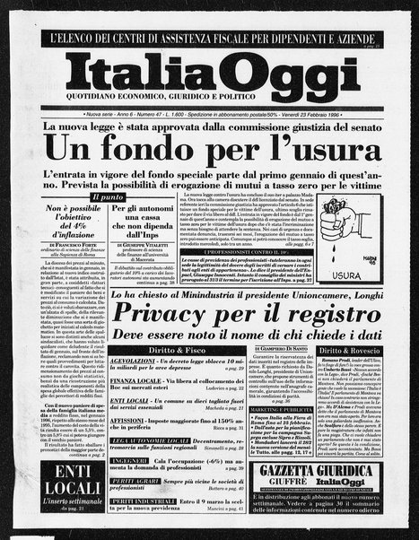 Italia oggi : quotidiano di economia finanza e politica